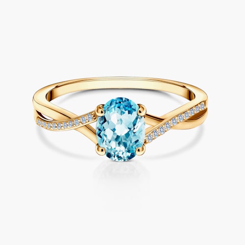 Pierścionek zaręczynowy SAVICKI: złoty, niebieski topaz, diamenty